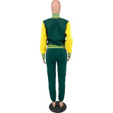Women Letter Baseball Jacket and Pant Two-Piece Set