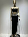 Women Sexy Strapless Crop Top and High Waisted Skirt Two-Piece Set