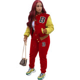Women Letter Baseball Jacket and Pant Two-Piece Set
