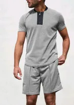 Men Casual Zip Short Sleeve Shorts Athletic Two-Piece Set