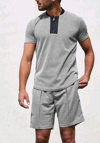 Мужские повседневные шорты на молнии с коротким рукавом, спортивный комплект из двух предметов