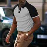Men Color Block Short Sleeve Zip Polo T-Shirt