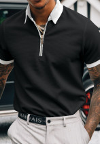 Camiseta polo manga curta masculina com zíper liso