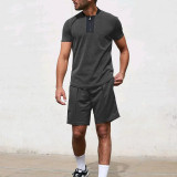 Men Casual Zip Short Sleeve Shorts Athletic Two-Piece Set