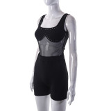 Women Sleeveless Cutout Bodysuit and Shorts Casual Two-Piece Set