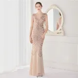 Plus Size Women Sequined Formal Party Maxi Evening Dress