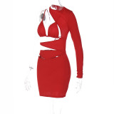 Women Sexy Cutout Solid Long Sleeve Bodycon Dress