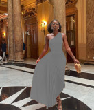 Elegant Slim Fit One Shoulder Cutout Pleated Gown Dress