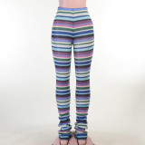 Knitting Stripe Sports Casual Trousers Spring Women's High Waist Fashion Slim Fit Pants