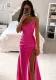 Spring Strapless Gathered Slit Satin Dress Sexy Slim Bodycon Dress