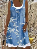 Women's loose fashion digital printing fake two piece dress for women