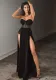 knitting Strapless Tunic Slit Dress Women's Spring Sexy Slim Black Long Dress