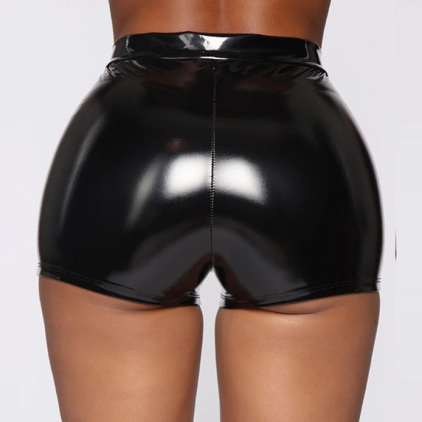 Pu Leather Shorts Solid Color Fashion Sexy Bodycon Plus Size Shorts