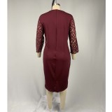 Modisches Kleid aus Patchwork-Mesh mit Pailletten und 3/4-Ärmeln in Übergröße