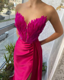 Feather Swing Slit Gown Dress