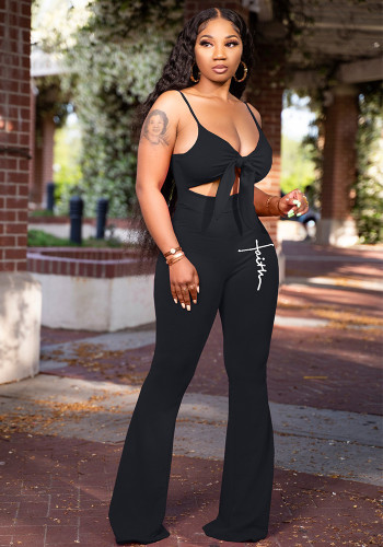 Women's Sexy Solid Letter Print Bell Bottom Jumpsuit