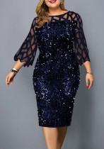 Robe de grande taille à manches 3/4 en maille à paillettes à la mode