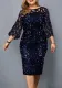 Fashion Patchwork Mesh Sequined Fit 3/4 Sleeves Plus Size Dress