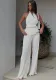 Halter Neck Sexy Sleeveless Vest White Pleated High Waist Wide Leg Pants Set Women