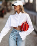 Summer pure cotton short long-sleeved white shirt Chic top women's clothing