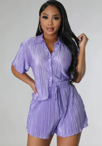 Women's Summer Solid Crumpled Casual Two-Piece Set