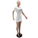 Women's Ribbed Print Short Sleeve Shift Dress