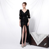 Formal Party Chic Elegant Long Half-Sleeve Sequined Queen Mermaid Evening Gown