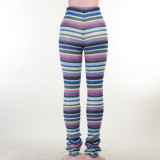 Knitting Stripe Sports Casual Trousers Spring Women's High Waist Fashion Slim Fit Pants