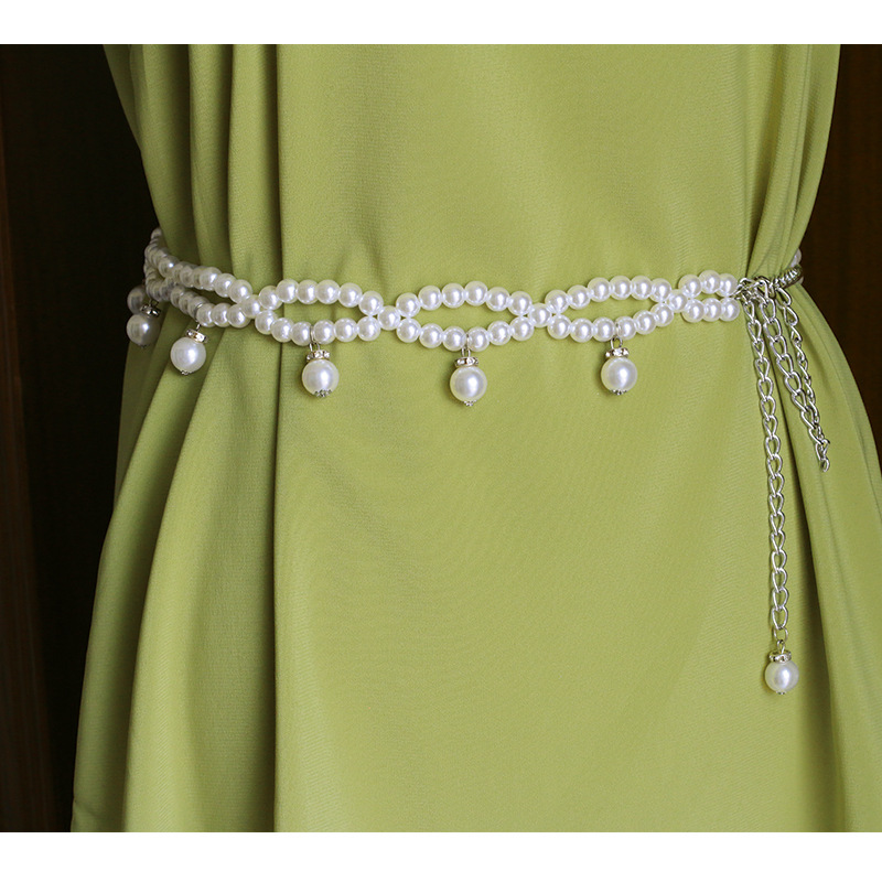Pearl Belt Ladies Fashion Decorated Rhinestone Elastic Belt Chic Thin  Belt(MOQ 2)