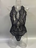 Sexy Lingerie Sources Black Low Back Lace-Up French Pajamas Sexy Onesie