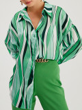 Career Women Blouse Vertical Stripe Loose Digital Printing Style Street Long Sleeve Shirt