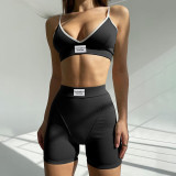 Straps Bra Labeled Tight Fitting Butt Lift Shorts Set Women Fashion Sexy Casual Sports Two-Piece Set