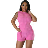 Women's Solid Round Neck Sleeveless Double Sided Lace-Up Jumpsuit