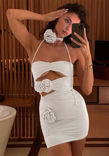 Robe courte ajustée sans bretelles à fleurs pour femmes