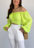 Top Women's Solid Color Lantern Sleeve Off Shoulder Sexy Puff Sleeve Crop Shirt
