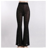 Sexy Mesh See-Through Freizeithose Frühlingsfrauen Schwarze Hohe Taille Dünne Lange Hose