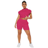 Women's Fashion Casual Sport Hooded Short Sleeve Two-Piece Shorts Set Women's Clothing