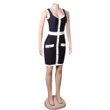 Bandage Dress Fall Fashion Women's Sleeveless Basic Tight Fitting Bodycon Black And White Dress