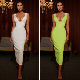 Spring And Summer Women's Clothing Low Back Pure Color Party Evening Dress Low-Cut Sexy Bandage Dress