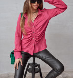 Career Women Blouse Solid Color Long Sleeve Spring Autumn Pleated Chic Elegant Shirt