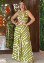 Fashion Striped Camisole Loose Wide-Leg Trousers Beach Style Two-Piece Set