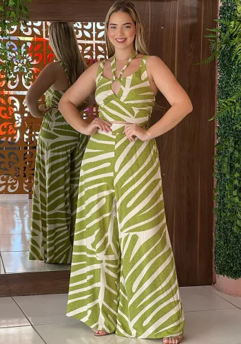 Fashion Striped Camisole Loose Wide-Leg Trousers Beach Style Two-Piece Set