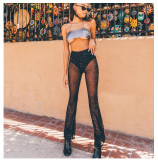 Sexy Mesh See-Through Freizeithose Frühlingsfrauen Schwarze Hohe Taille Dünne Lange Hose