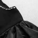 Schwarzes Abendkleid mit Puffärmeln und niedrigem Rücken Langes Partykleid