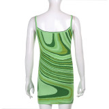 Sexy Summer Fashion Women's Clothing Sexy Irregular Water Ripple Printing Straps Bodycon Dress