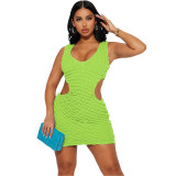 Women's Clothing Sexy Fashion Waist Cutout Sleeveless Solid Color Dress Ladies' Clothing