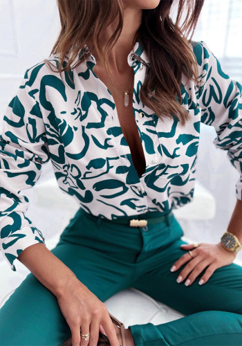 Camicia da donna Camicetta con stampa digitale regolare Camicia a maniche lunghe chic primavera autunno