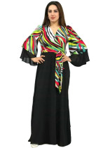 Plus size vrouwen bedrukte v-hals patchwork chiffon swing jurk maxi-jurk