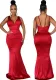 Sexy Fashion Deep V Neck Sleeveless Mermaid Gown Women's Solid Color Evening Dress