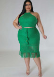 Plus Size Women's Fringe Knitting Casual Two-Piece Skirt Set